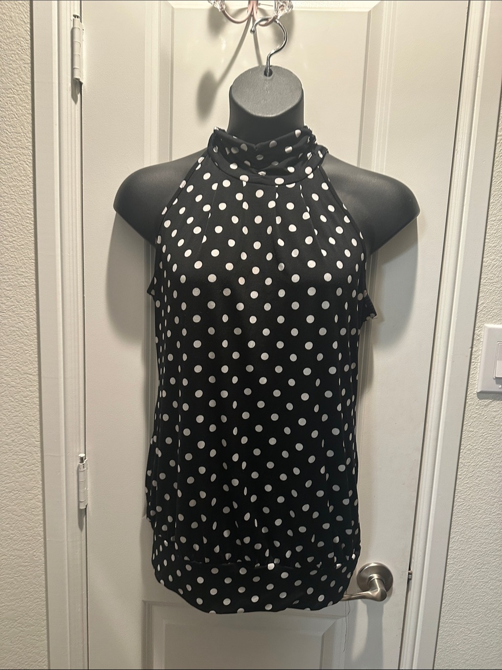 Black Polka Dot Halter Neck Women's Top